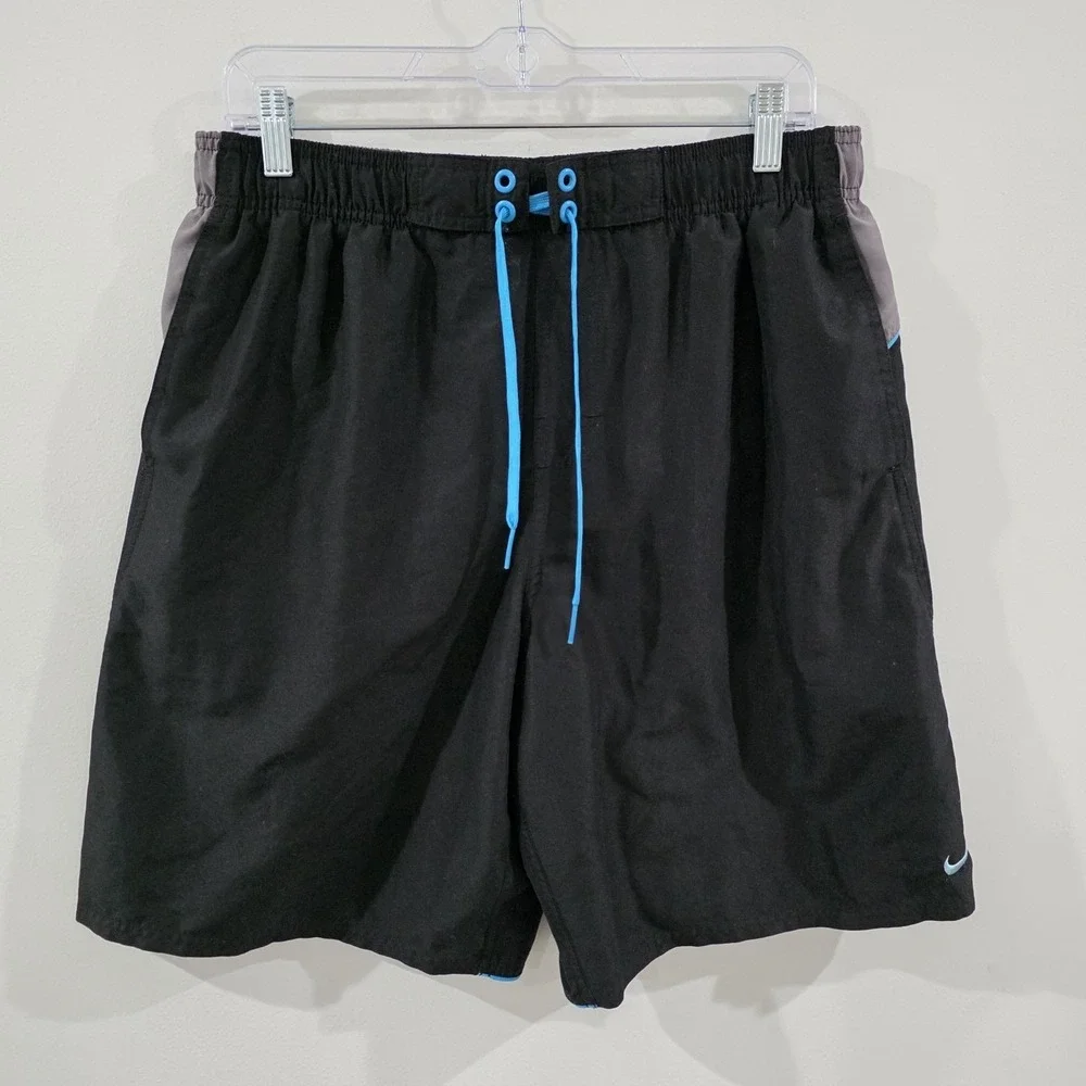Nike Mens Swim Trunks Size Large Black Logo Embroidered Bathing Suit